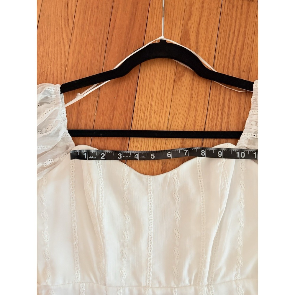 Windsor White Sheer Puff Sleeve Mini Ruffle Dress With Eyelet Detail Size Small - Picture 10 of 12